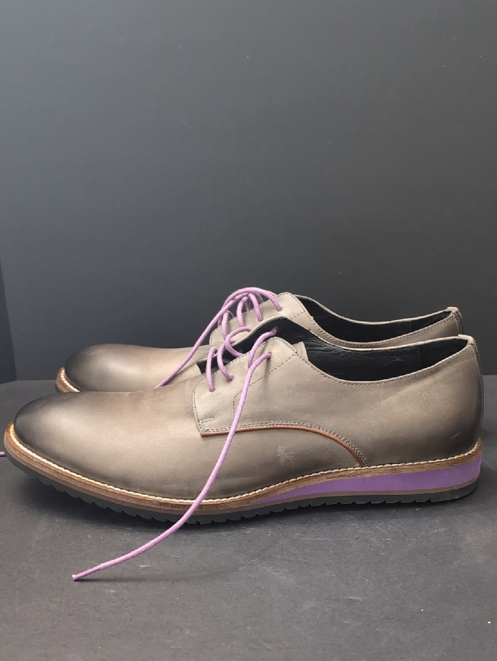 Bugatchi Men's Gray/Purple Lace -Up Oxford /Derby Shoes,Size 9.5. - Picture 4 of 8